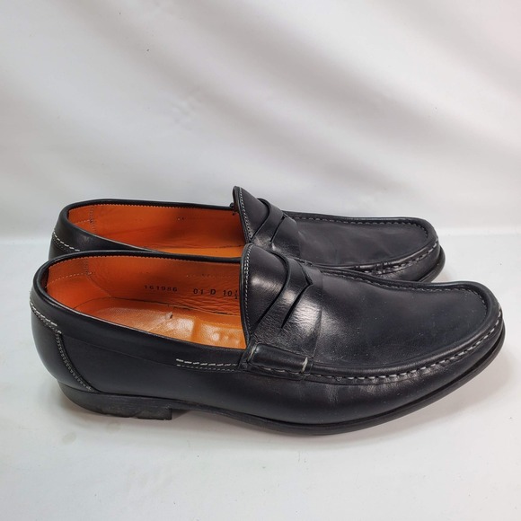 Santoni Penny Loafers Mens 10.5 Black Leather Made in Italy Moccasin Square Toe main image 4
